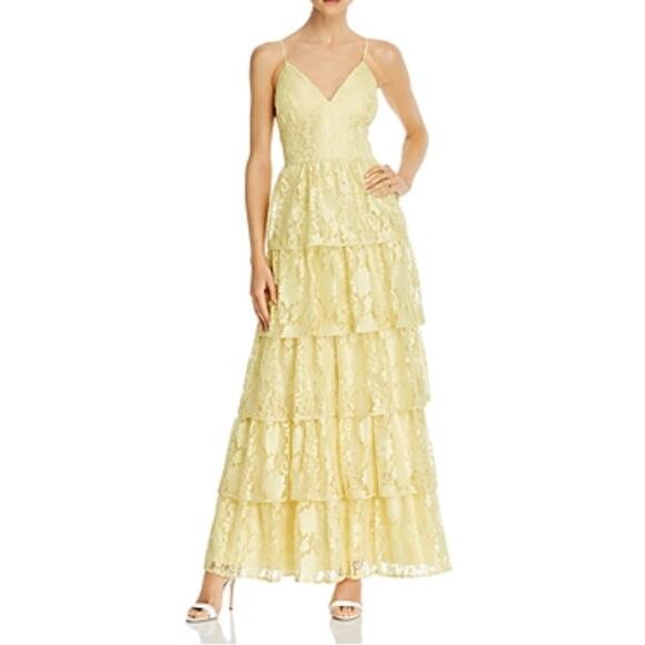 Colorful Yellow Lace Evening Gown Size 10 LAUNDRY Sleeveless Tiered Skirt Formal - Picture 11 of 13